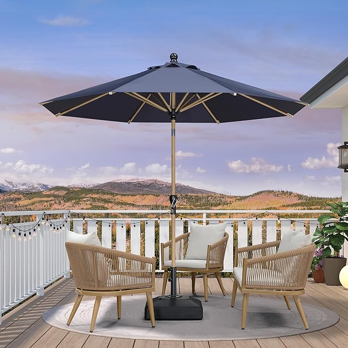PURPLE LEAF 10 Feet Patio Umbrella Outdoor Table Umbrella Aluminum Round Market Umbrella with Push Button Tilt & 8 Sturdy Ribs and Crank Commercial Sun Umbrella for Garden Patio Balcony, Navy Blue