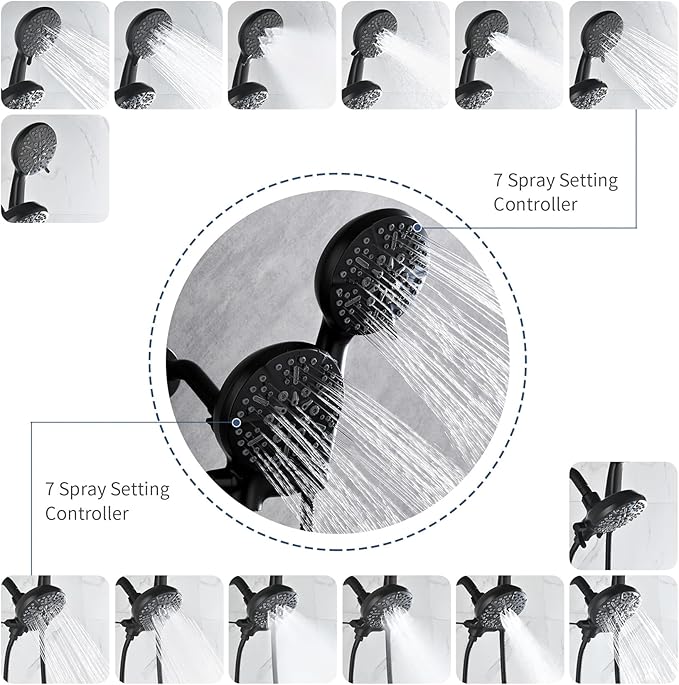 Taplong Tub Shower Faucet Set with Valve,Dual Shower Head and Handheld 2 in 1 Combo Set 3-Way Diverter Tub and Shower Faucet Combo High Pressure Shower Trim Kit,Matte Black,TP038