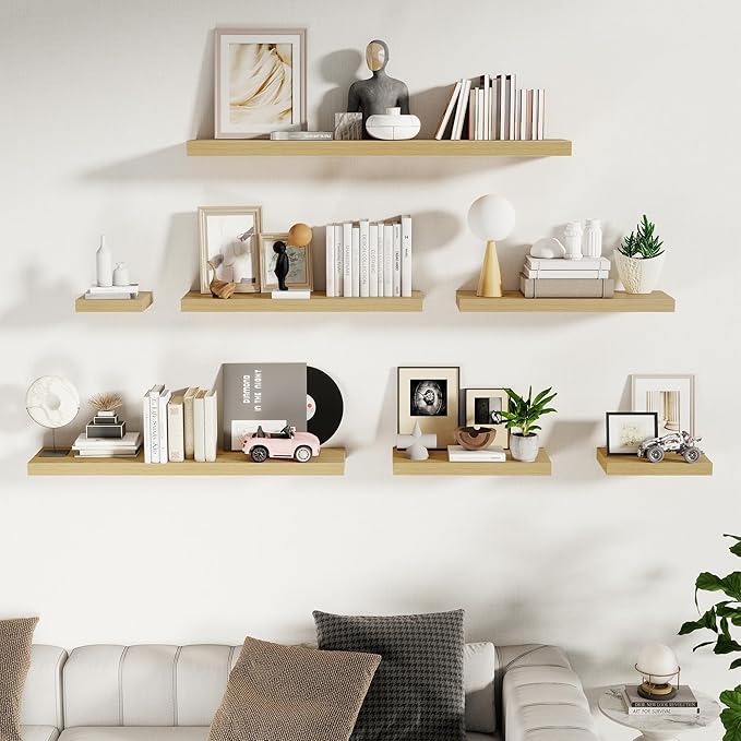 Fun Memories Floating Shelves for Wall - 10" x 10" Wood Shelf with Invisible Bracket - Deep Floating Shelves - 10 Inch Shelf Wall-Mounted for Living Room & Bathroom - Oak - Set of 2