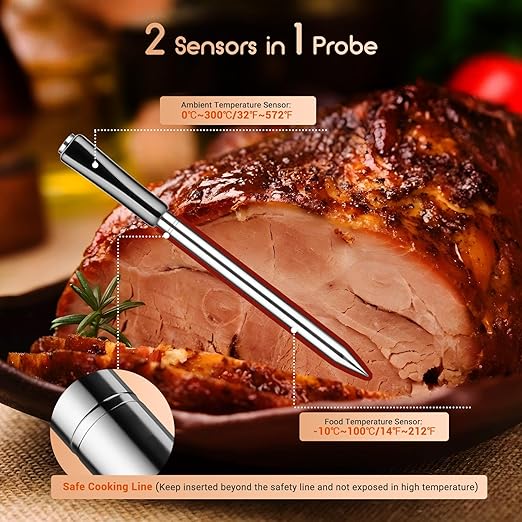 INKBIRD Wireless Meat Thermometer INT-11P-B, Bluetooth Meat Thermometer Wireless for Grilling Smoking, IP67 Waterproof Smart Meat Probe for BBQ Grill Smoker Rotisserie Rechargeable Box Gifts for Men