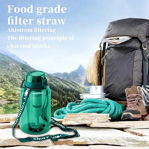 40oz Portable Water Filter Bottle with 3-Stage Filtration - Ideal for Survival, Camping, Hiking, Backpacking, and Emergency - Filtration Filtered Water Bottle