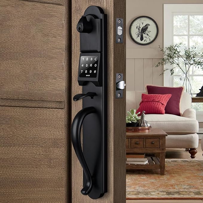 Smart Front Door Handle Set, Keyless Entry Door Lock with Touchscreen, Matte Black Finish, Left Hand