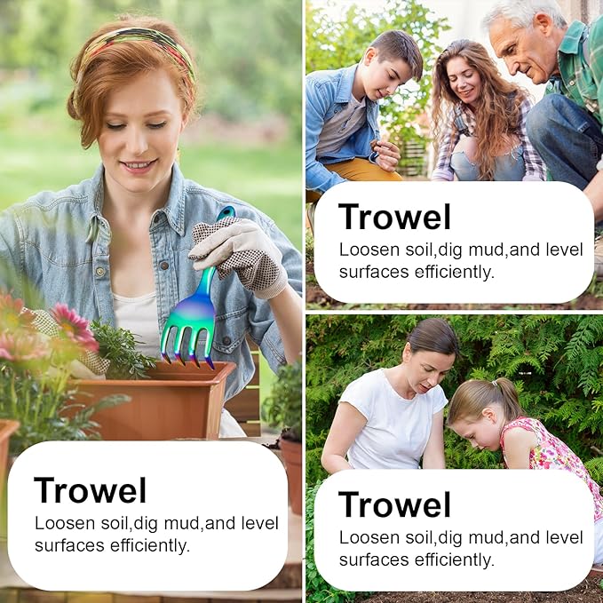 Rainbow Gardening Tool Set, Shovel, Pruning Shears and Hand Fork Gardening Hand toolsgardening Supplies (5 Pieces) Gardening Gifts for Women