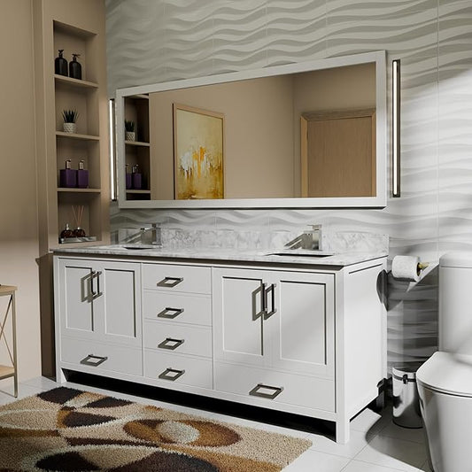 Big Sur 72 in. W x 22 in. D White Double Bath Vanity and Carrara Marble Top