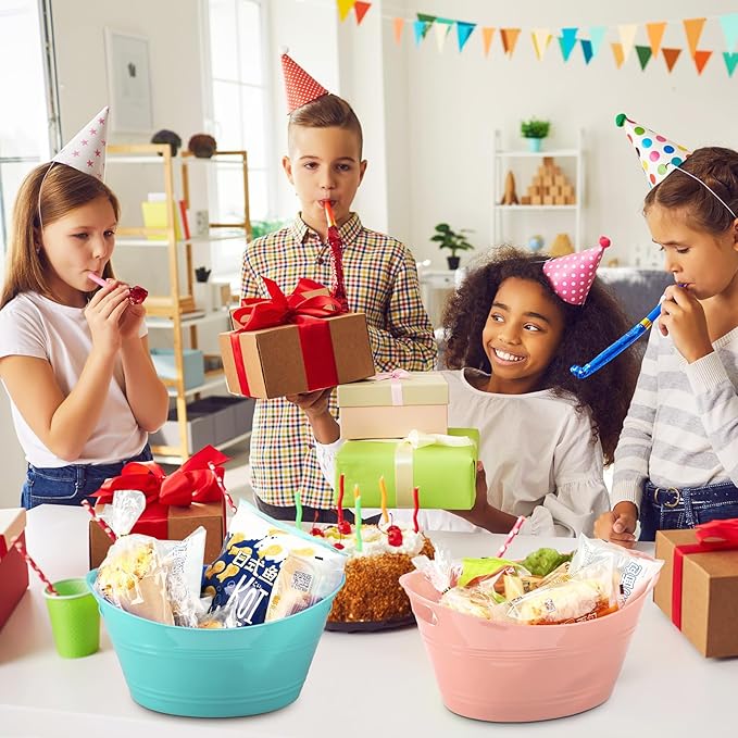 Patelai 6 Pcs Ice Buckets Bulk, Plastic Ice Buckets with Handles, Oval Storage Tub, Large Capacity Ice Drink Bucket for Party Bar Wine Beer Champagne Beverage Bottle Cooler (Morandi Color, 4.5 Liter)