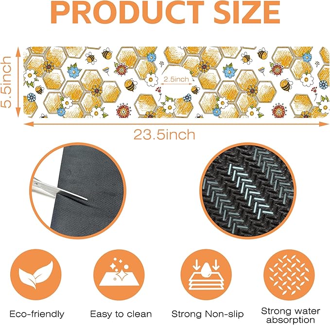 Kitchen Sink Splash Guard Faucet Mat Cute Bees and Honeycomb Sink Splash Guard Behind Faucet,1 PC Soft Diatom Mud Non-Slip Mat-for Kitchen,Dish Drying Mat,Bathroom Faucet Mat 23.5""X5.5""
