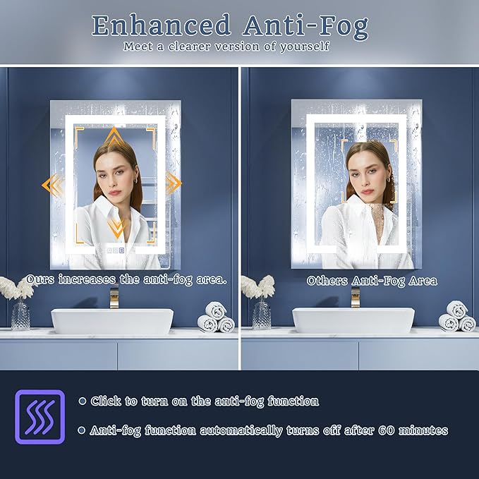 ExBrite LED Lighted Bathroom Medicine Cabinet with Mirror, 24 x 30 Inch, Recessed or Surface Mount, Anti-Fog, Stepless Dimming, Color Temperature Adjustment, 2 Outlets, Storage Shelves, Right Hinge