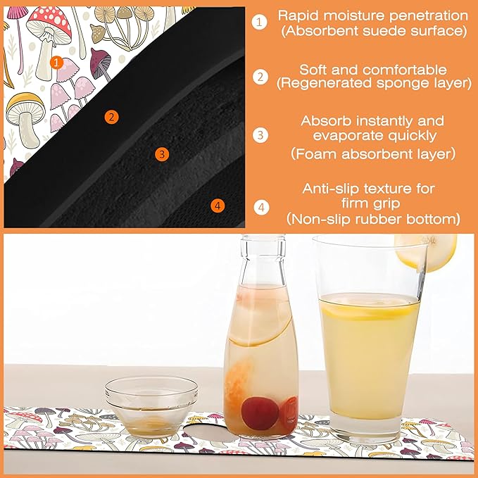 Kitchen Sink Splash Guard Faucet Mat Colorful Mushrooms Sink Splash Guard Behind Faucet,1 PC Soft Diatom Mud Non-Slip Mat-for Kitchen,Sink Mat,Dish Drying Mat,Bathroom Faucet Mat 23.5"X5.5"