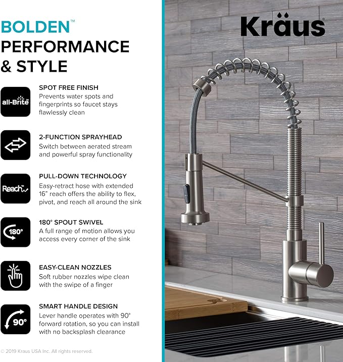 Kraus KPF-1610SFS-KAG-1SFS Bolden Single Handle 18-Inch Commercial Kitchen Faucet with Air Gap, Spot Free Stainless Steel