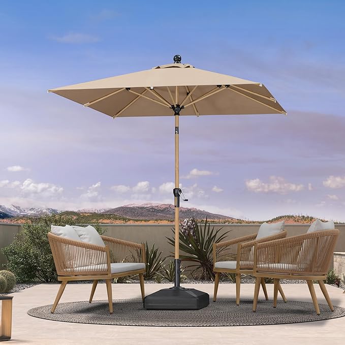 PURPLE LEAF 6.5' x 6.5' Square Patio Umbrella Market Umbrella Aluminum Outdoor Table Umbrella with Push Button Tilt & 8 Sturdy Ribs and Crank Commercial Sun Umbrella for Pool Backyard Deck, Taupe