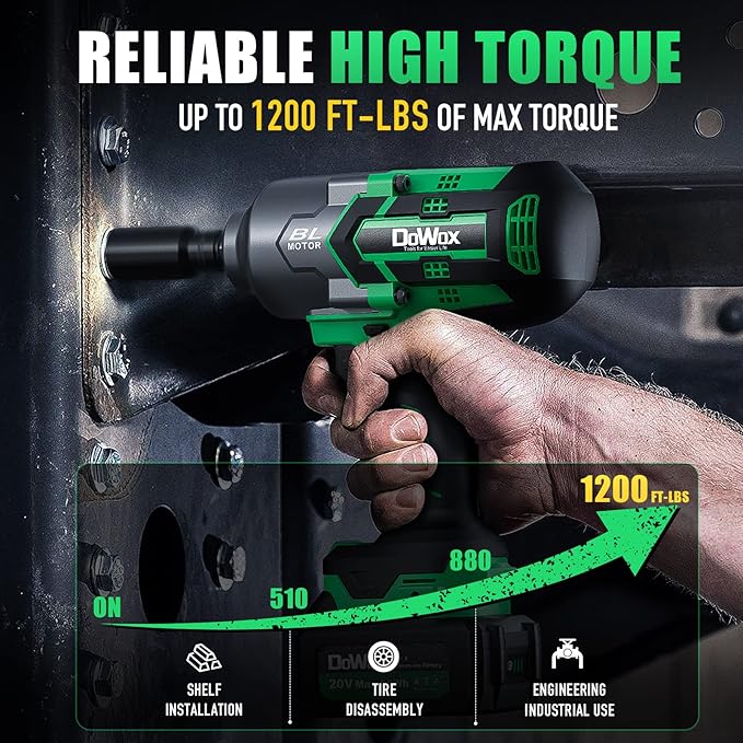 Cordless Impact Wrench 1/2 Inch, High Torque 1200 Ft-lbs Brushless Impact Gun, 20V Power 4.0 Ah Battery, Fast Charger, 5 Pcs Sockets and Tool Box Kit