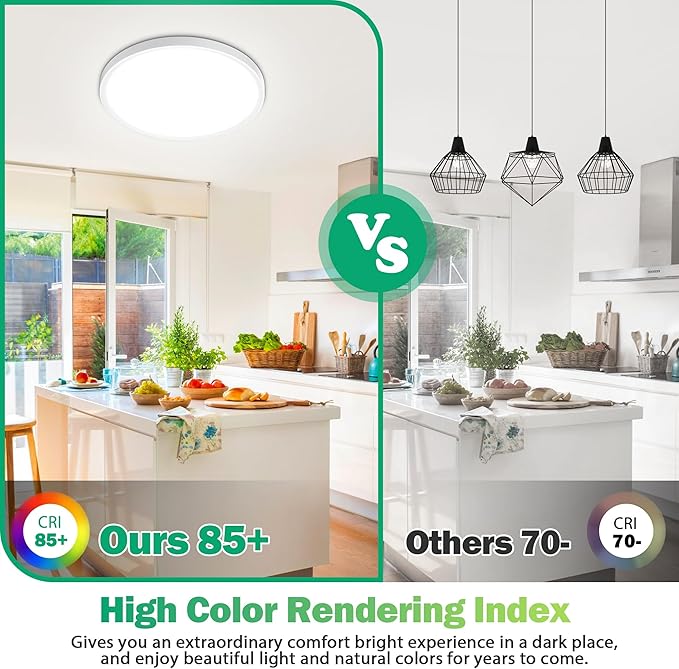 SunRider 4-Pack 16 Inch LED Flush Mount Ceiling Light, 3200LM, 5000K Daylight White, 32W Dimmable Modern Round Flat Ceiling Lights for Living Room