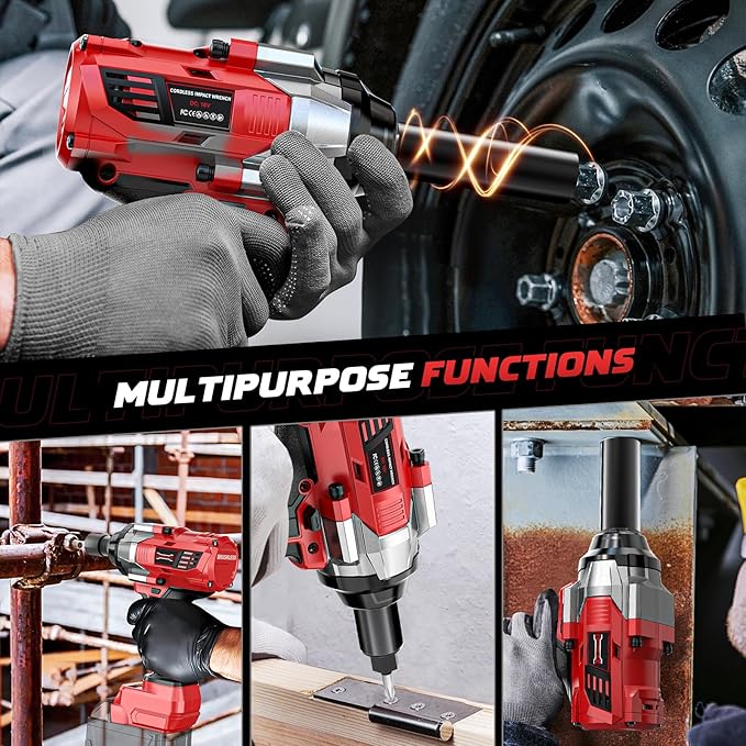 Cordless Impact Wrench 1/2" Compatible with Milwaukee 18V Battery, 1000Ft-lbs(1360N.m) High Torque Impact Driver, Brushless Electric Impact Gun with 4-Mode Speed, LED Work Light for Car(Bare Tool)