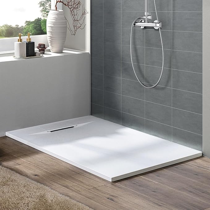 60'' L x 36'' W Shower Base with Drain Cover, White SMC Shower Tray for Bathroom, Waterproof Leakproof Modern Shower Pan