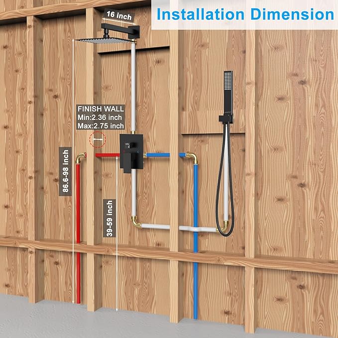 EMBATHER Black Shower System Sets Faucet - 10 Inch Overhead Rainhead Shower Combo Set with Handheld and Valve - Luxury Rain Mixer Rainfall Black Shower Faucets Sets Complete