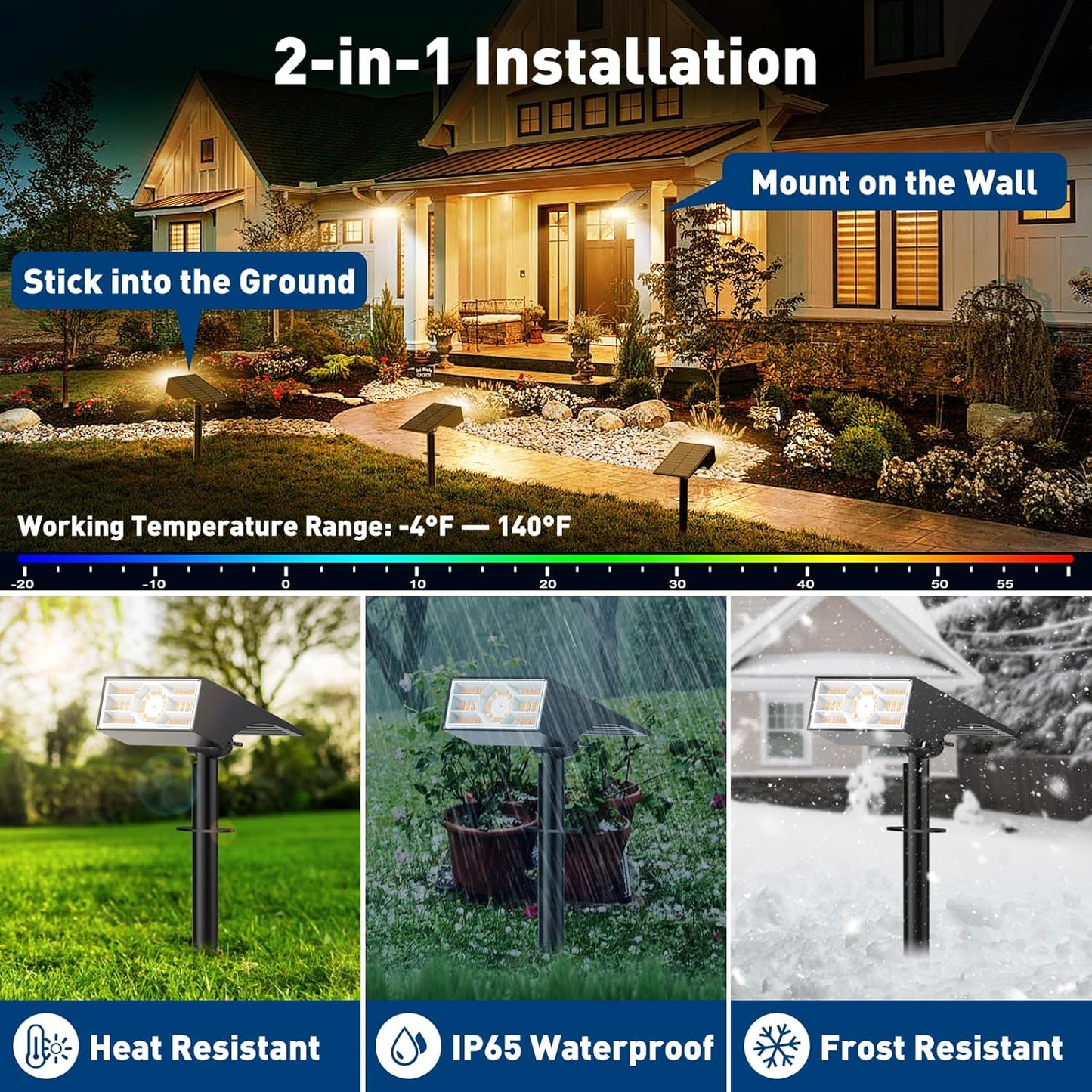 Solar Spot Lights Outdoor, 6 Pack Outdoor Solar Lights for Yard Waterproof, 4 Lighting Modes Solar Landscape Spotlights, Auto On/Off Solar Powered Flood Lights Garden Pathway (Warm White)