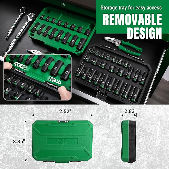 SK 3/8" Drive Impact Socket Set, 40-Piece Deep & Shallow Sockets, Metric 8 to 19mm, SAE 5/16″ to 3/4″, Premium CR-MO Steel, SureGrip 6 Point Design, With Storage Case