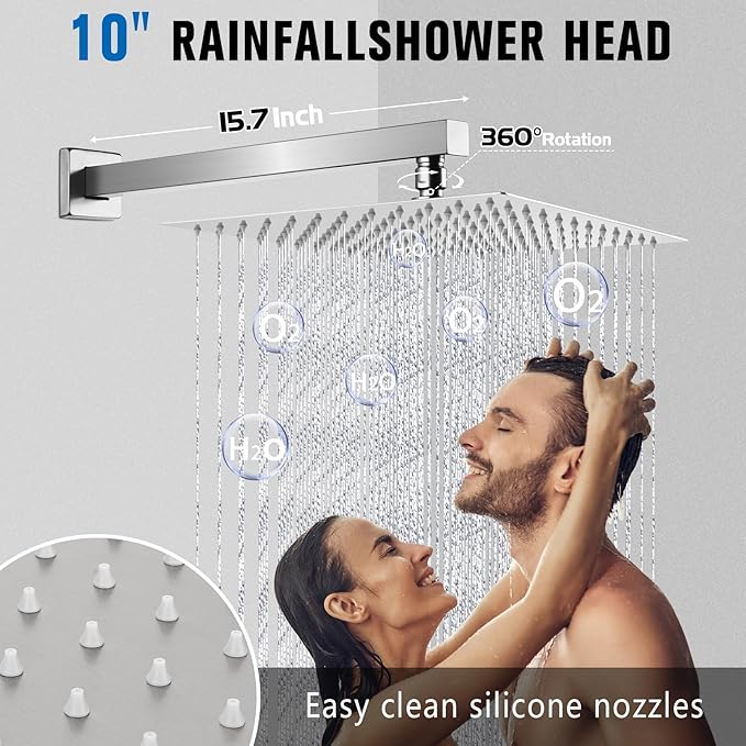 10 Inch Rainfall Shower Faucet Single Function Shower Trim Kit with Rough-in Valve Shower Set Square Stainless Steel Metal Touch-Clean Shower Head Brushed Nickel