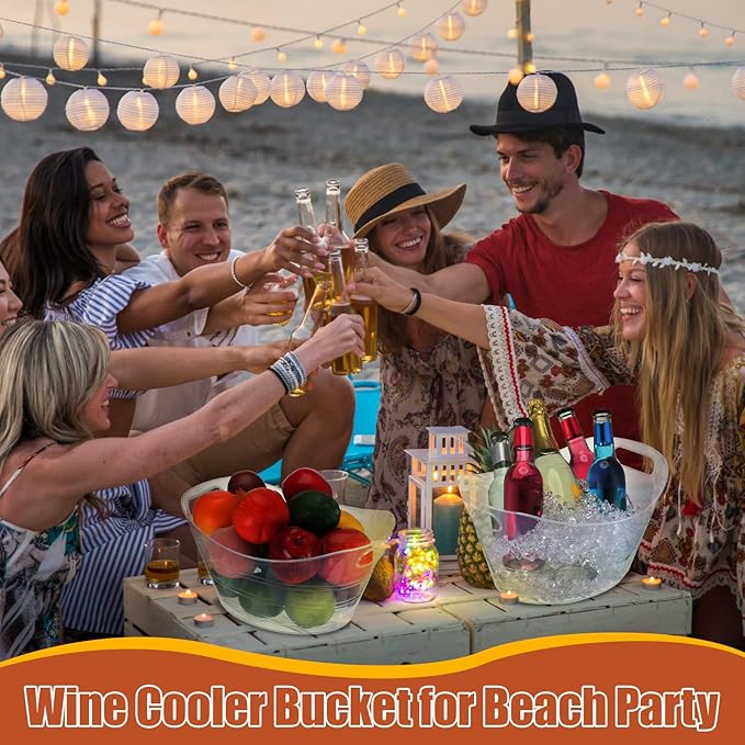 Norme 24 Pcs Oval Storage Tub with Handles, 4.5L Plastic Ice Bucket Wine Beer Champagne Bottle Drink Cooler Tub for Parties Beverage, Storage Basket (Clear)