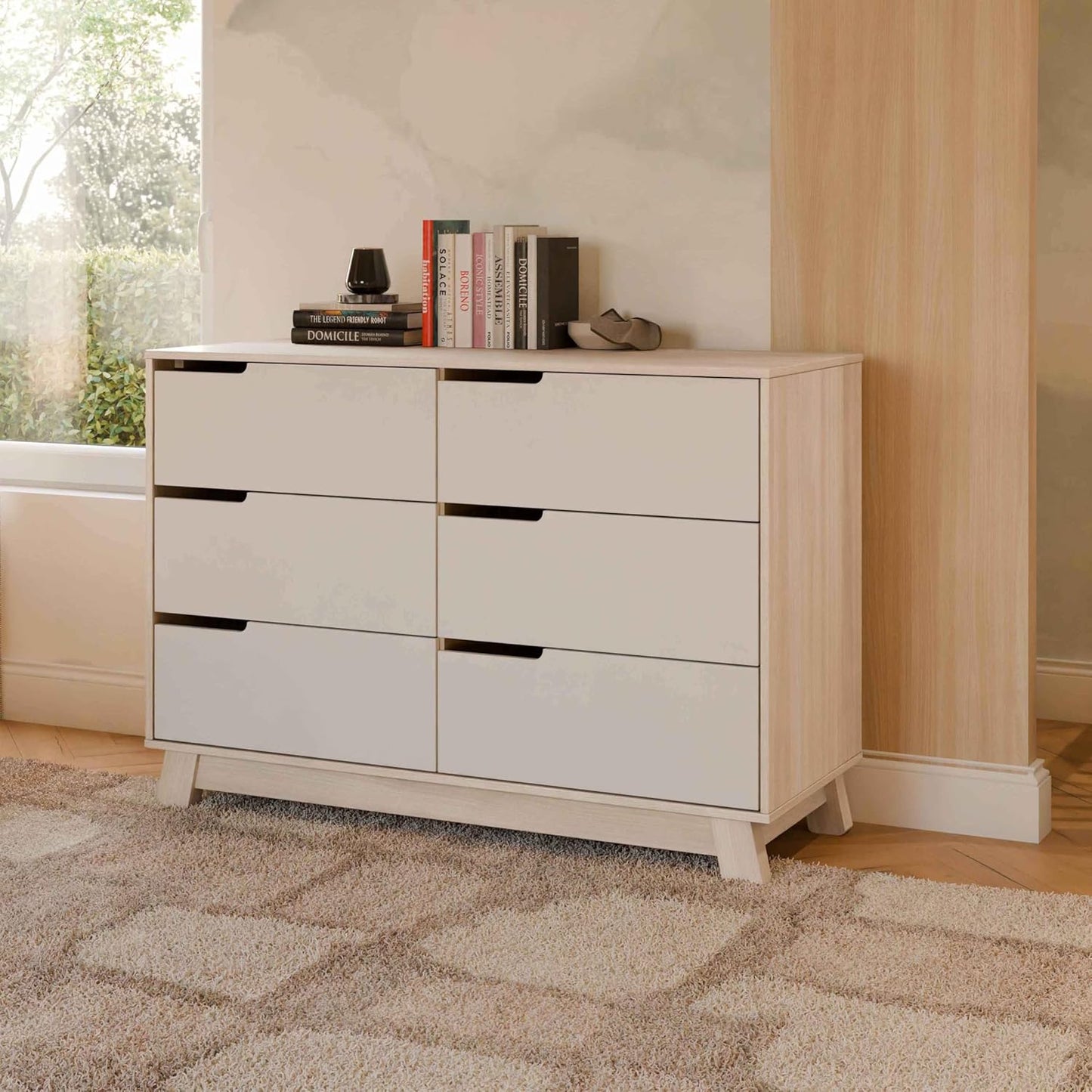 Babyletto Hudson 6-Drawer Assembled Double Dresser in Washed Natural and White, Greenguard Gold Certified