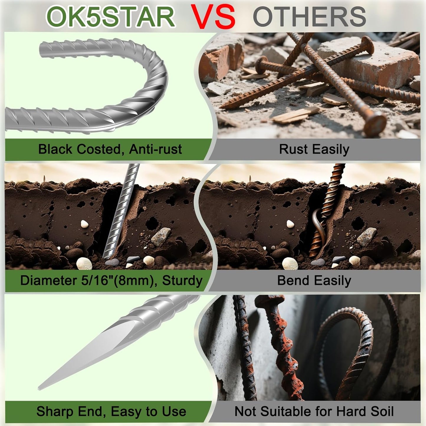 16 Inch 28 Pack Rebar Stakes, 3/8" Diameter J Hook Steel Ground Anchor Stakes, Heavy Duty Galvanized Tent Stakes, Metal Fence Stakes for Outdoor Decoration Yard Inflatables Gardening