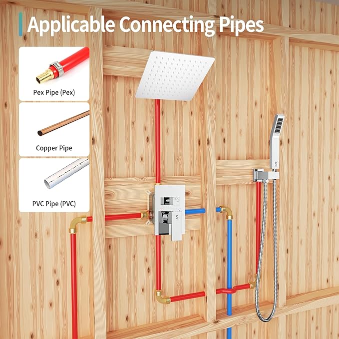 SR SUN RISE Shower System - Shower Faucet Set with 8 Inch Rain Shower Head and Handheld Shower - High Pressure Rain Shower System - All Metal Shower Faucet Trim Repair Kits - Polished Chrome