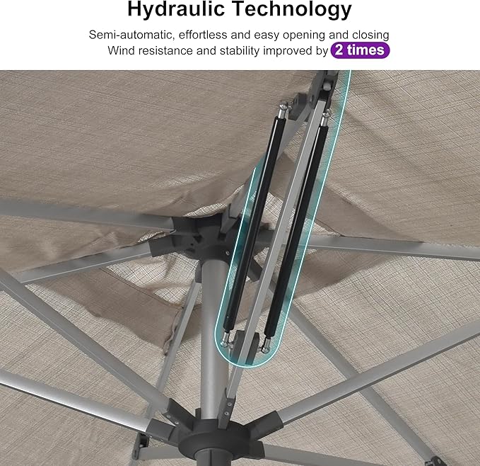 PURPLE LEAF 6 X 10 FT Semi-Auto Outdoor Patio Umbrella Market Table Sun Umbrellas with 6 Aluminum Sturdy Ribs for Backyard Deck Garden Pool (Silver Pole Beige Canopy)