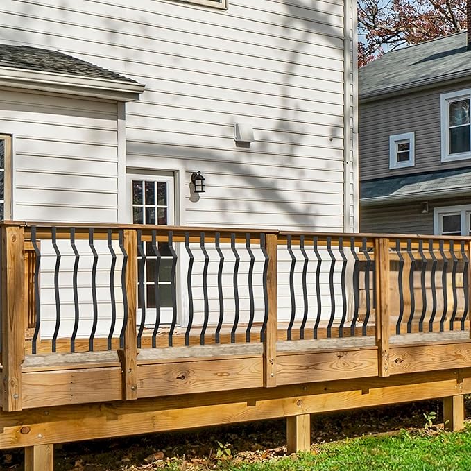 Akenow 36" Heavy Duty Deck Balusters 51 Pack, Deck Spindles, Wave Arc Metal Deck Railing with Screws Compatible with Wood and Composite, Staircase Balusters for Deck Railing, Stairs, Porches