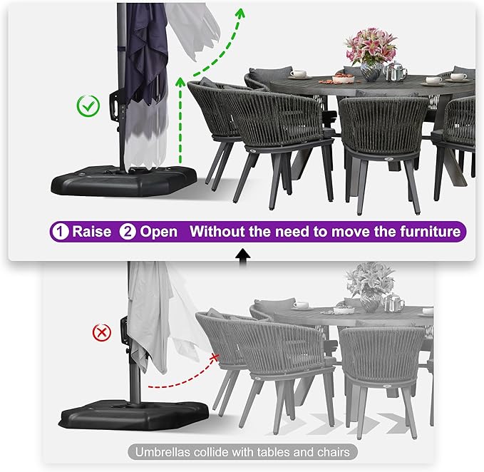 PURPLE LEAF 11.5' X 11.5' Telescopic Patio Umbrella Outdoor Cantilever Umbrella Square Up Down Lifting Offset Umbrella with 360-degree Rotation for Garden Deck Pool Patio Navy