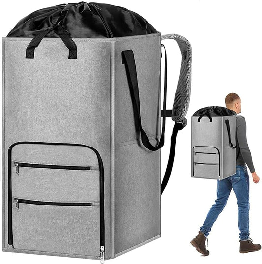 Extra Large Laundry Backpack College Men, Camp Travel, Heavy Duty Laundry Bag Hamper with Structure - Stand Itself and Easy Storage (Gray)