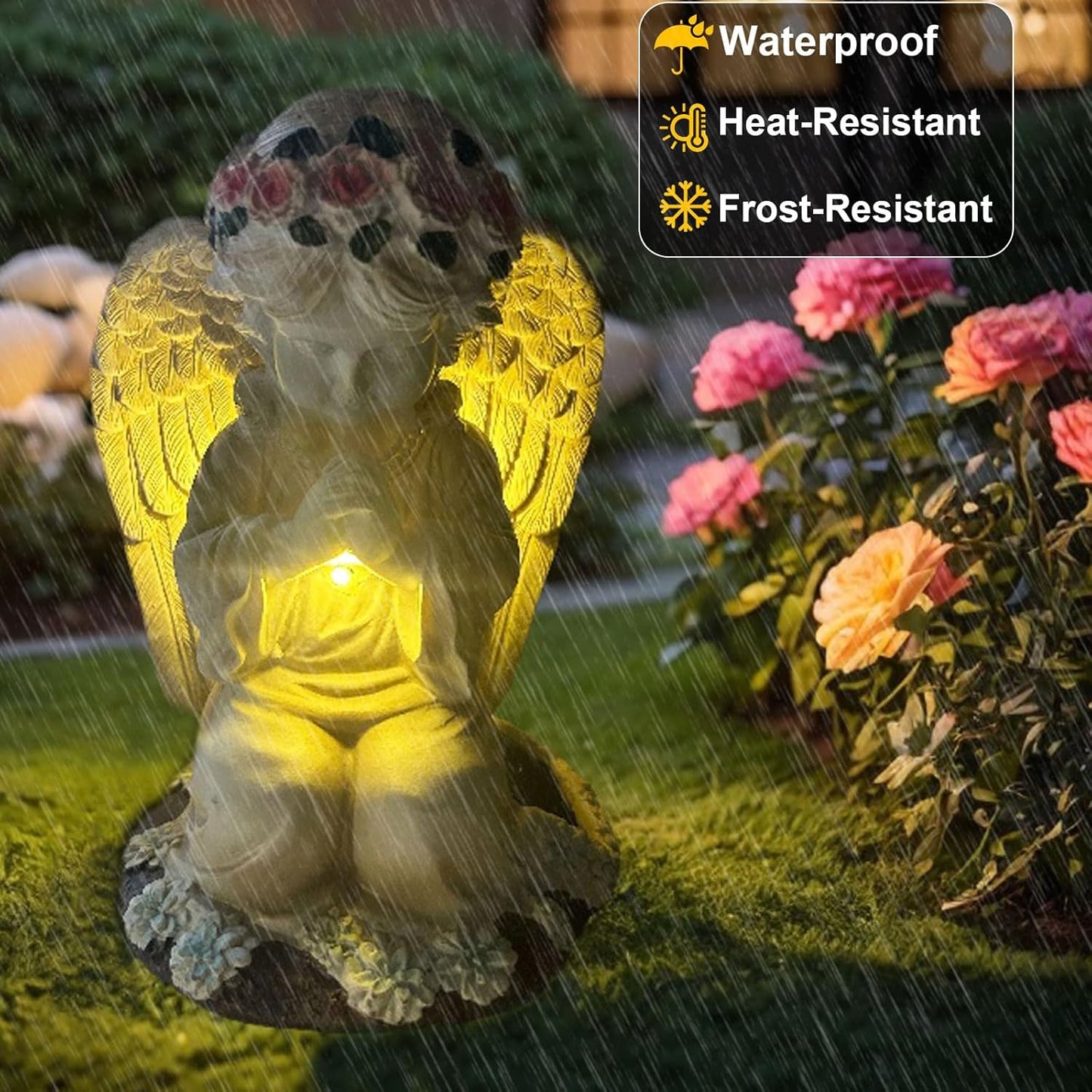 YODY Solar Garden Statues Outdoor Decor- Yard Decorations for Patio, Balcony, Backyard, Lawn Ornaments - Angel Figurines with LED Light- Unique Birthday House Warming Gifts for Women, Mom, Grandma