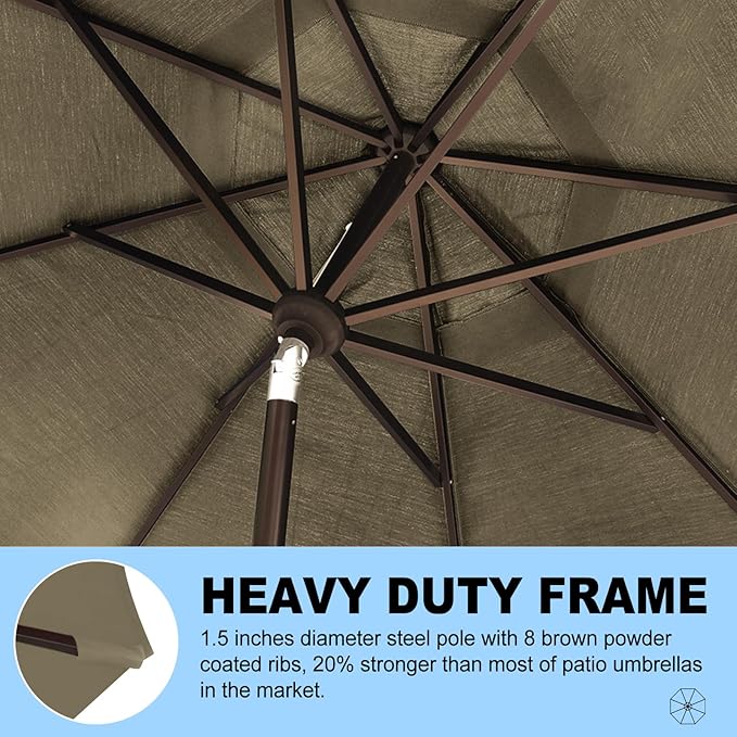 Eurmax USA 10-Year-Non-Fading 10Ft Market Umbrella Outdoor Patio Umbrella Table Umbrella with 8 Ribs,Hand Crank and Ventilation (Taupe)