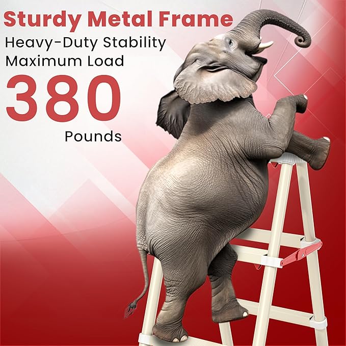 Telescoping 6-Step Ladder, 5.3FT Folding Step Stool with Safety Lock, Wide Non-Slip Pedals & Retractable Handgrip, Heavy Duty 380 lbs for Home & Outdoor