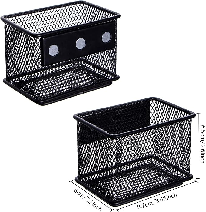 dedoot 2 Pack Magnetic Pen Holder, 3.45x2.3x2.6 Inch Magnetic Basket Locker Organizer Metal Mesh Pencil Memo Holder for Whiteboard, Fridge, Desk, Offices