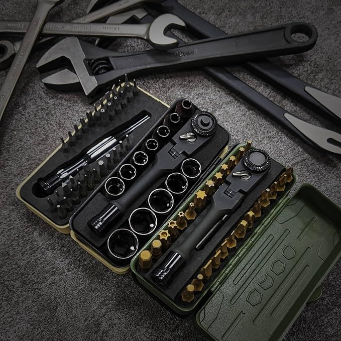 KESI Tool Torx Bit Set 77-Piece, Fully Armed Bits Ratchet Set with 1/4" Dr 29-piece Multi Function Bits Set, 13-Piece 1/4" Dr. Low Profile Socket Set and 35-piece Precision Bits Set