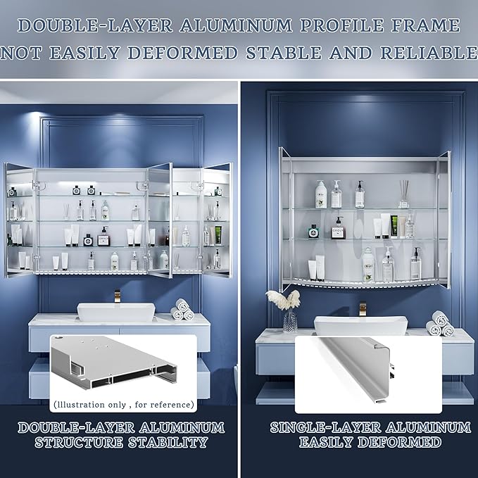 ExBrite LED Lighted Bathroom Medicine Cabinet with Mirror, 48 x 30 Inch, Recessed or Surface Mount, Anti-Fog, Stepless Dimming, Color Temperature Change, Built-in 6000K Sensor Light, Storage Shelves