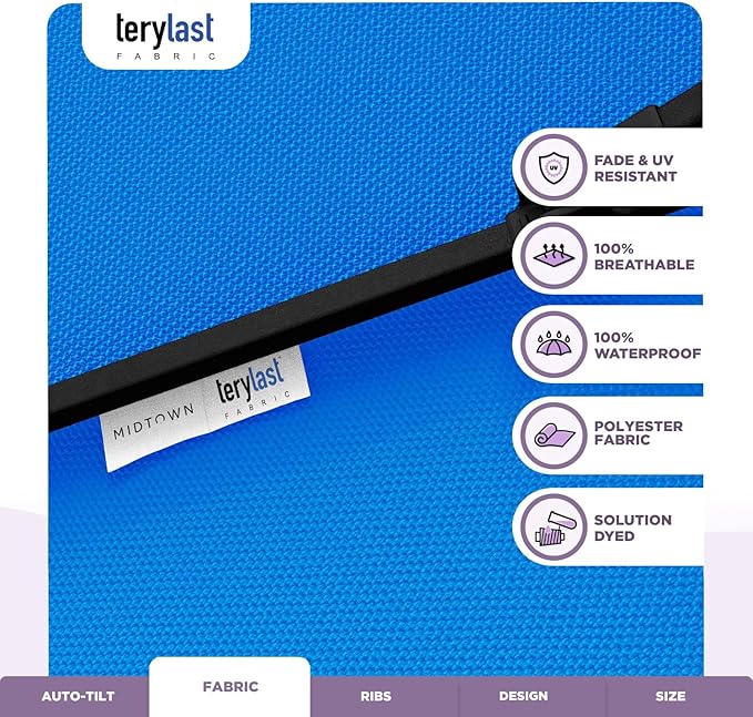 Midtown Umbrellas 10-Year-No-Fade - 10 Ft - UV Proof Cobalt (Blue) Polyester Fabric - Umbrella Outdoor Patio, Aluminum Frame Large Patio Umbrella for Garden, Pool & Deck - Black Pole