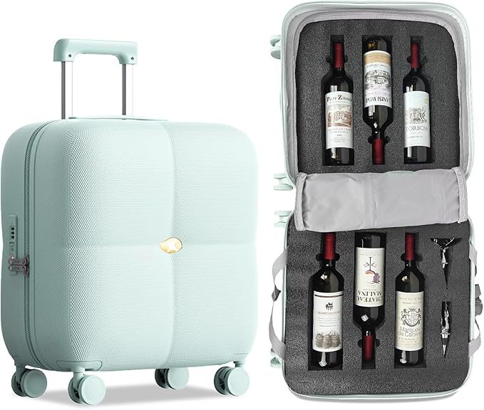 Wine Suitcase, 6 Bottle Wine Luggage, Durable Wine Travel Case, Fly With Wine Suitcase with TSA Lock, Versatile Wine Carrier with Removable Inserts and Silent Spinner Wheels（Mint）