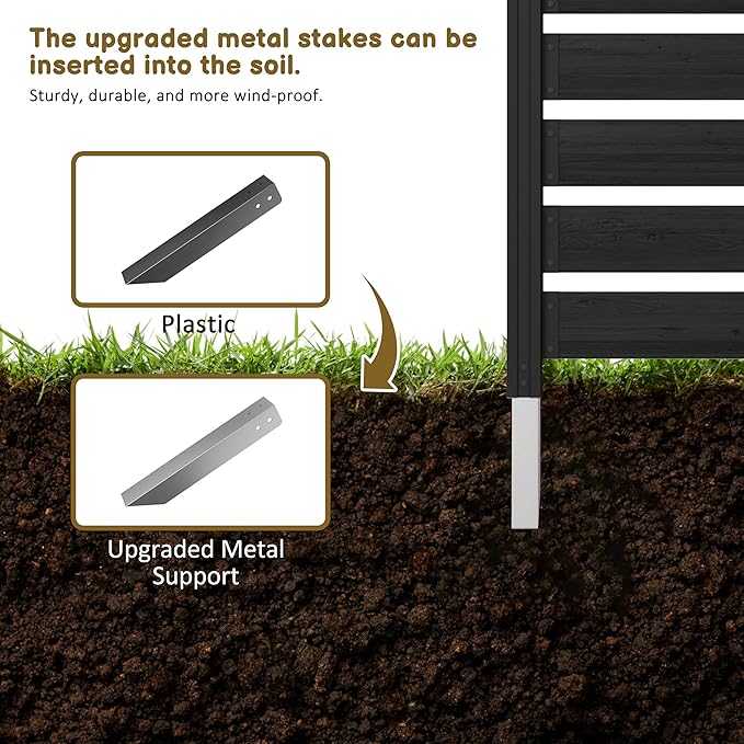 78” W x 60” H Wooden Air Conditioner Fences for Hard Ground & Soft Ground, 2 Outdoor Garden Fences, Privacy Screen Panels with Aluminum Stakes, Trash Can Pool Equipment Enclosure, Black