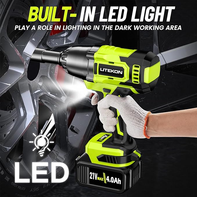 Cordless Impact Wrench 1/2 Inch, 480Ft-lbs (650N.m) Brushless High Power Impact Wrench Tool with 2x4000mAh Battery, 2500RPM High Torque Impact Gun, 7 Sockets for Home Car/Truck RV/Mower -2025 Upgraded
