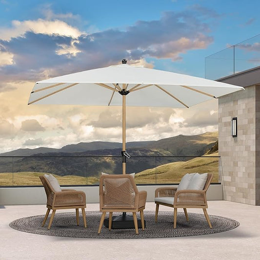 PURPLE LEAF 10' x 10' Square Patio Umbrella Outdoor Table Umbrella Aluminum Market Umbrella with 8 Sturdy Ribs & Crank Outdoor Umbrellas for Garden Deck Patio, Cream