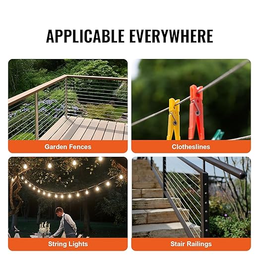 VEVOR 1/8 Stainless Steel Cable, 1000 FT 316 Cable Railing Kit with Cutter and Gloves, 1600 lbs Breaking Strength, 7x7 Strands Marine Aircraft Cable for Handrail Stair Decking Fence Outdoors