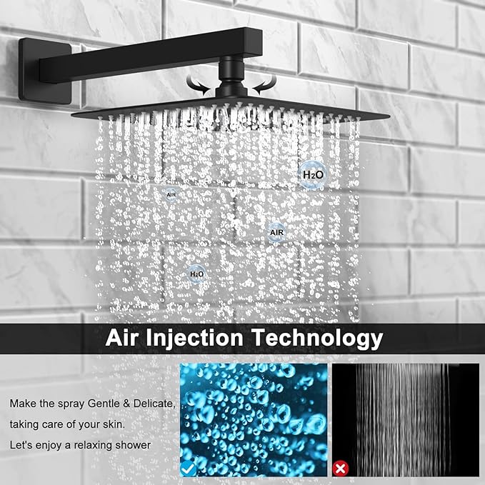 EMBATHER Black Shower System Sets Faucet - 10 Inch Overhead Rainhead Shower Combo Set with Handheld and Valve - Luxury Rain Mixer Rainfall Black Shower Faucets Sets Complete