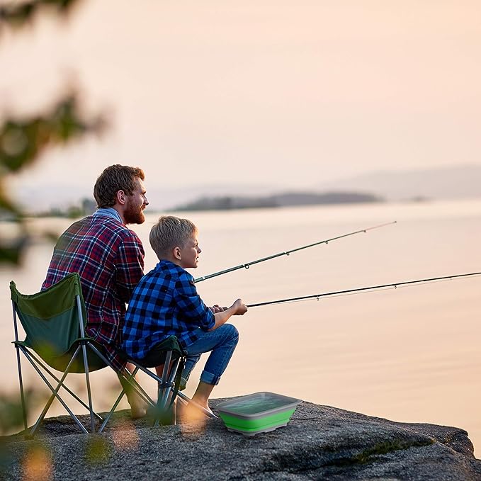 Collapsible Ice Bucket - 10-Liter Portable Outdoor Multi-Use Basin, Dish Tub, and Storage Basket for Camping and Tailgating by Wakeman (Green)