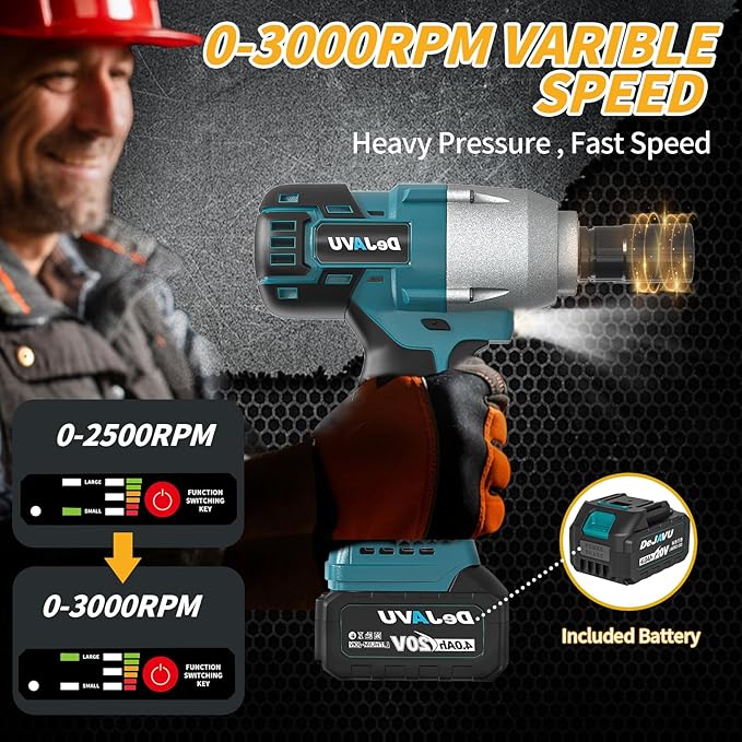 Cordless Impact Wrench,590 Ft-lbs Brushless Impact Wrench Kit, 3000RPM High Torque 1/2 Impact Gun, Two 4.0Ah Li-ion battery with fast charger, 6 Impact sockets, drill chuck, Electric drill set