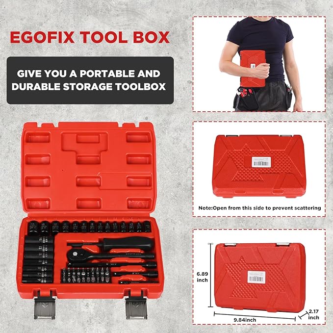 1/4" Ratchet Wrench Socket Set 56 PCS, Metric Shallow Socket (4-14mm) and Deep (6-8, 10-14mm), with Mini 72-Teeth Ratchet, Screwdriver Bit Set, Small Tool Kit for Home Use, Motorcycle and Bike