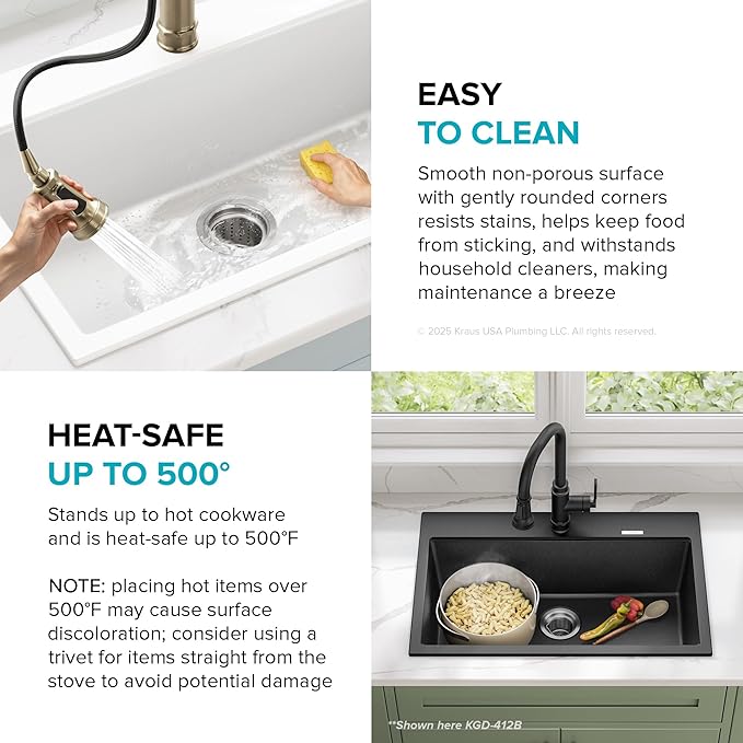 KRAUS Quarza 33-inch Granite Drop-In/Undermount 50/50 Double Bowl White Kitchen Sink, KGD-433BWHITE