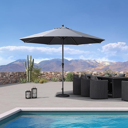 PURPLE LEAF 11' Round Patio Umbrella Outdoor Table Umbrella Aluminum Frame Market Umbrella Sun Umbrella with 8 Sturdy Ribs for Garden Deck Lawn & Pool Gray