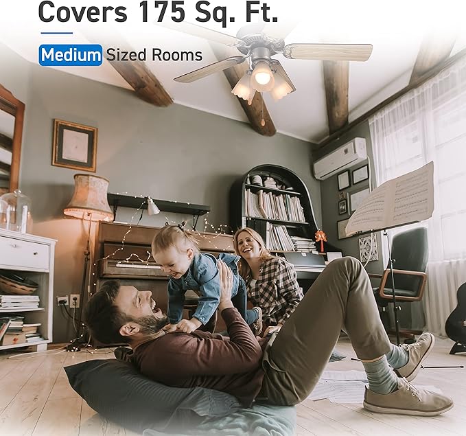 COMMERCIAL COOL 42” Contemporary Ceiling Fan with Lights, Cools up to 175 Sq. Ft., Ideal for Medium Sized Rooms, Equipped with Dual Chain, 5 Reversible Dual Finish Blades & Featuring 3 Air Flow Speeds