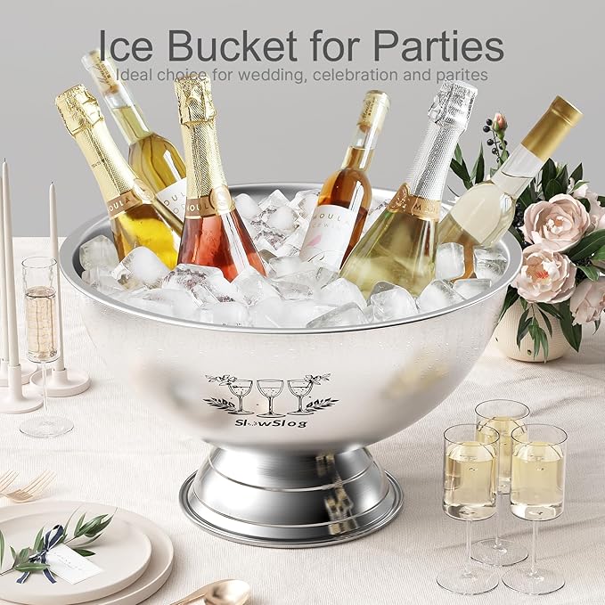 Ice Bucket for Parties, 12L Stainless Steel Beverage Tub, Champagne Bucket with Scoop, Wine Bucket Chiller for Parties, Punch Bowl for Celebrations